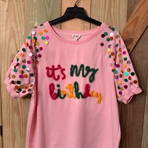 BiBi Pink 'It's My Birthday' Sequin Sleeve Top